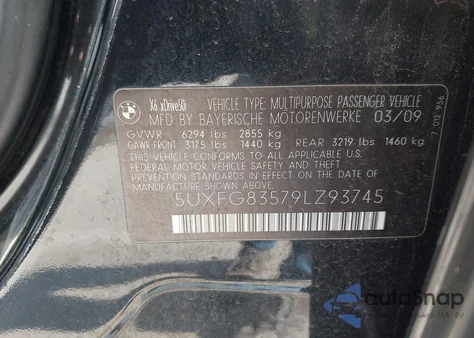 2009 BMW X6 xDrive50I из США, поврежденный, VIN 5UXFG83579LZ93745